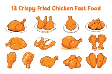 Poulet frit croustillant Fast Food Illustration Pack