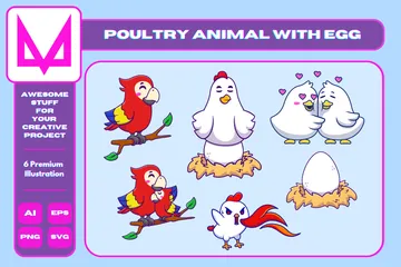 Poultry Animal With Egg Illustration Pack Illustration Pack