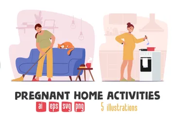 Pregnant Home Activities Illustration Pack