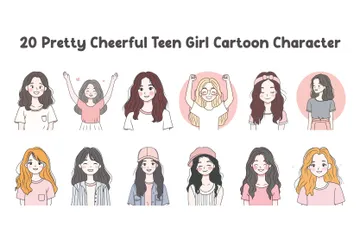 Pretty Cheerful Teen Girl Cartoon Character Illustration Pack