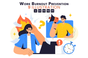 Prevenção de Burnout no Trabalho Pacote de Ilustrações