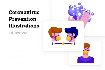 Prévention du corona virus Pack d'Illustrations
