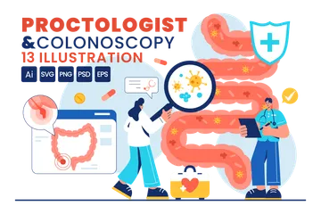 Proctologista ou Colonoscopia Pacote de Ilustrações