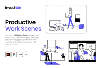 Productive Work Scenes Illustration Pack