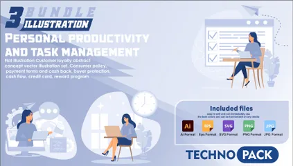 Productivité personnelle et gestion des tâches Pack d'Illustrations