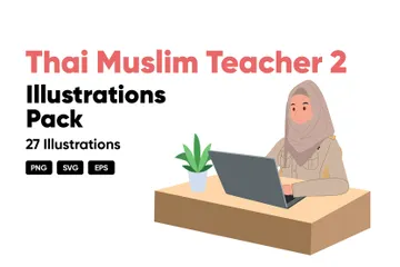 Profesora musulmana tailandesa Paquete de Ilustraciones