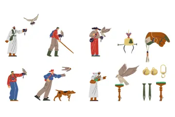 Professional Equipment For Falconry And Training Birds Illustration Pack