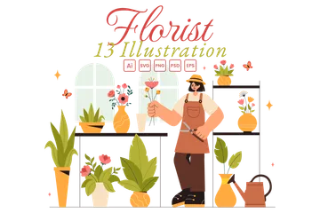 Professional Florist Working Illustration Pack