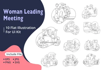 Professional Woman Leading Meeting Illustration Pack