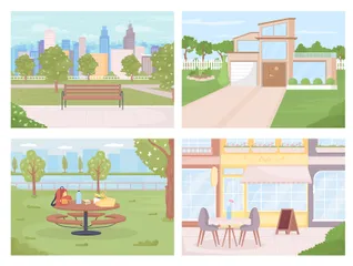 Public Areas In City For Relaxation Illustration Pack
