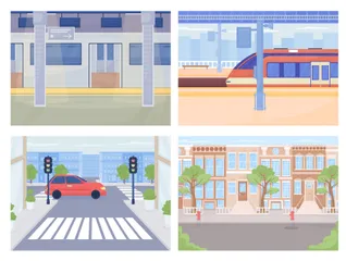 Public Transportation In City Illustration Pack