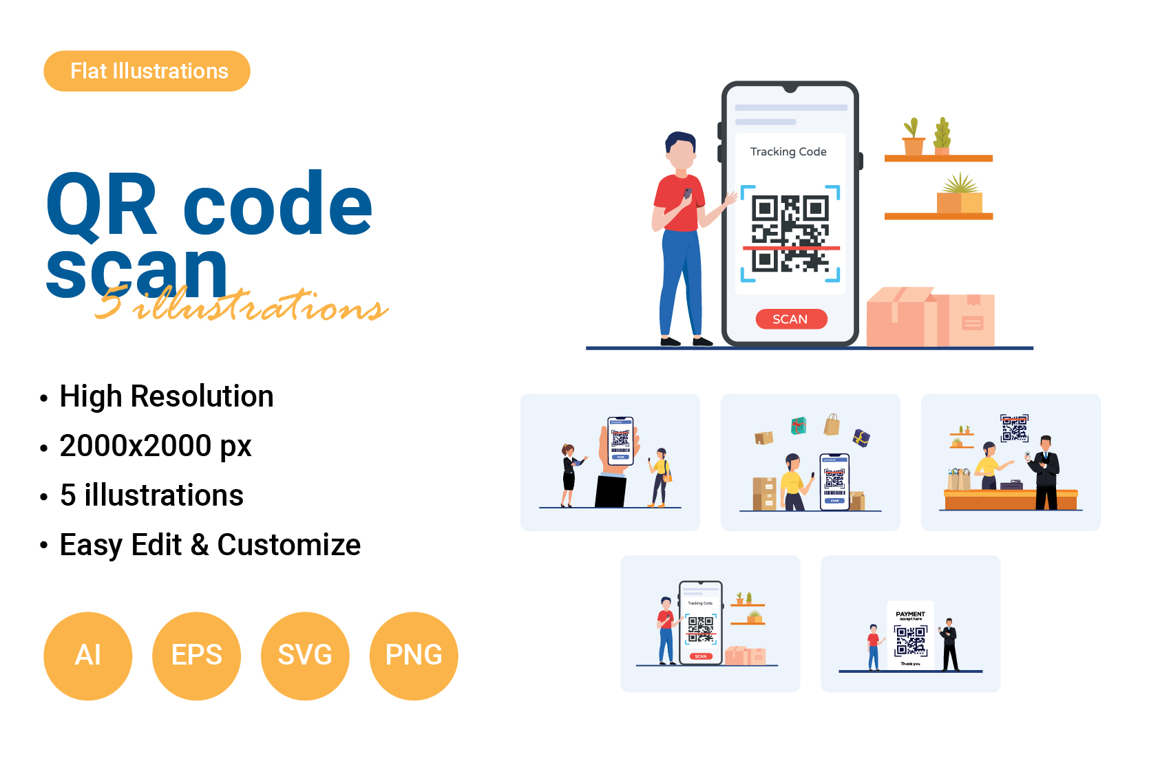 QR Code Scan Illustration Pack - 5 Free Download Business Illustrations ...