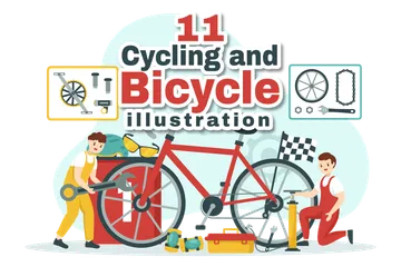 Radfahren und Fahrradwerkzeug Illustrationspack
