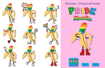 Rainbow Banana Character Illustration Pack