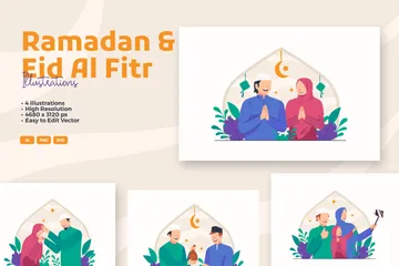 Ramadan And Eid Al Fitr Celebration Illustration Pack