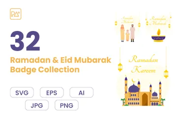 Ramadan And Eid Mubarak Illustration Pack