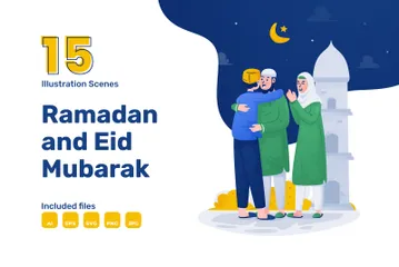 Ramadan And Eid Mubarak Illustration Pack