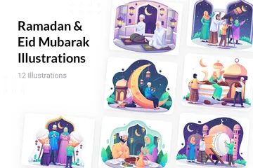 Ramadan und Eid Mubarak Illustrationspack