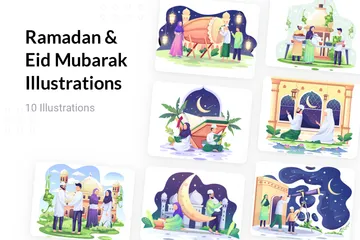 Ramadan und Eid Mubarak Illustrationspack