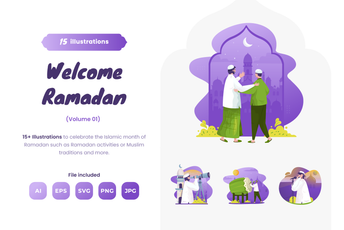 Ramadan Kareem Celebration Illustration Pack