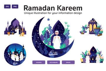 Ramadan Praying Illustration Pack