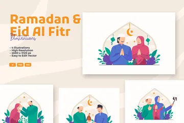 Ramadan und Eid Al Fitr Feier Illustration Pack