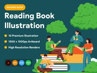Reading Book Illustration Pack