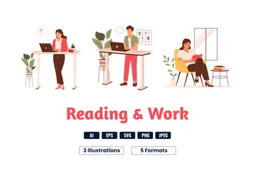 Reading Book And Standing Work Illustration Pack