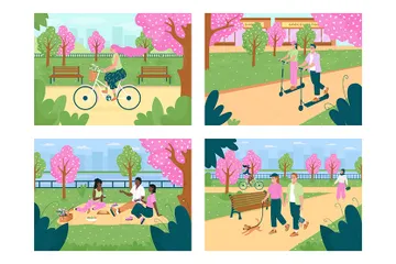 Recreation In Spring Park Illustration Pack