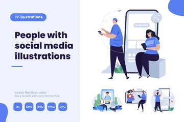 Personas con ilustraciones de redes sociales Illustration Pack