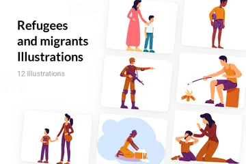 Refugiados y migrantes Paquete de Ilustraciones