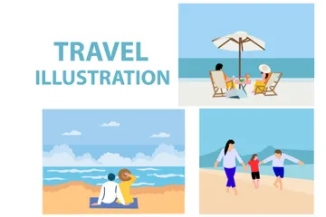 REISE MEER STRAND. Illustrationspack