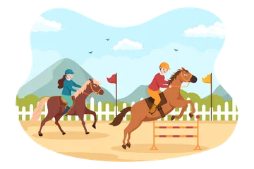 Pferde-Reiten Illustrationspack