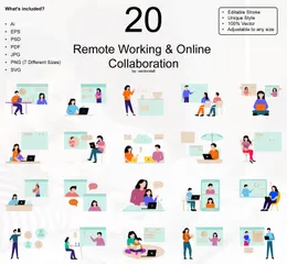 Remote-Arbeit und Online-Zusammenarbeit Illustrationspack