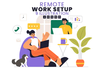 Remote Working Setup Illustration Pack