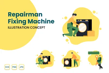 Repairmen Fixing Machine Illustration Pack