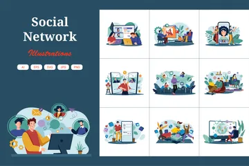 Réseau social Pack d'Illustrations