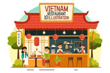 Restaurant de cuisine vietnamienne Pack d'Illustrations