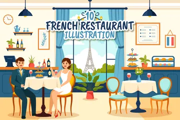 Restaurante de comida francesa Paquete de Ilustraciones