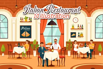 Restaurante de comida italiana Pacote de Ilustrações