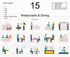Restaurantes e jantares Pacote de Ilustrações