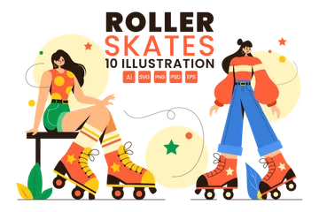 Riding Roller Skates Illustration Pack