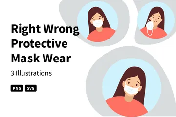 Right Wrong Protective Mask Wear Covid 19 Illustration Pack
