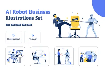 Robôs de inteligência artificial e humanos para negócios Pacote de Ilustrações