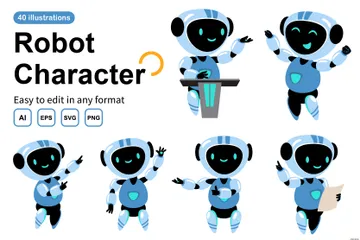 Roboter-Charakter Illustrationspack