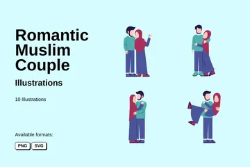 Romantic Muslim Couple Illustration Pack