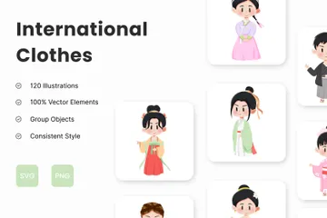 Traje tradicional internacional para niñas V1 Paquete de Ilustraciones