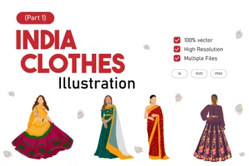 Roupas Tradicionais Indianas - Parte 1 Pacote de Ilustrações