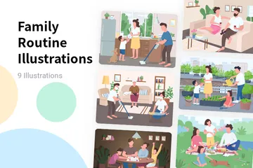 Routine familiale Pack d'Illustrations