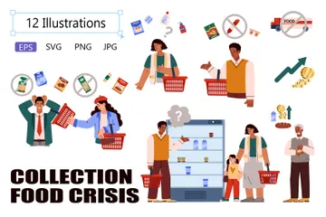 Sad People In Supermarket Illustration Pack